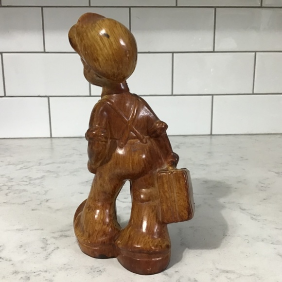 MCM Retro Faux Wood Boy with Suitcase Figurine Hong Kong 1950s Plastique - Picture 3 of 7